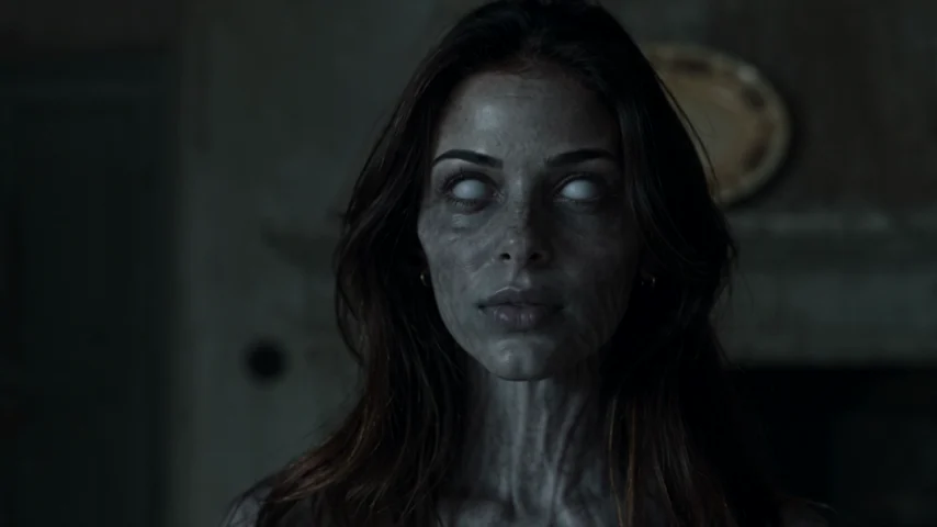 Example film frame: a familiar face in a cold, abandoned room