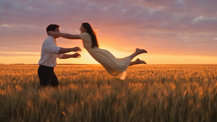 The warm memory continues the approach as the two characters move into an embrace